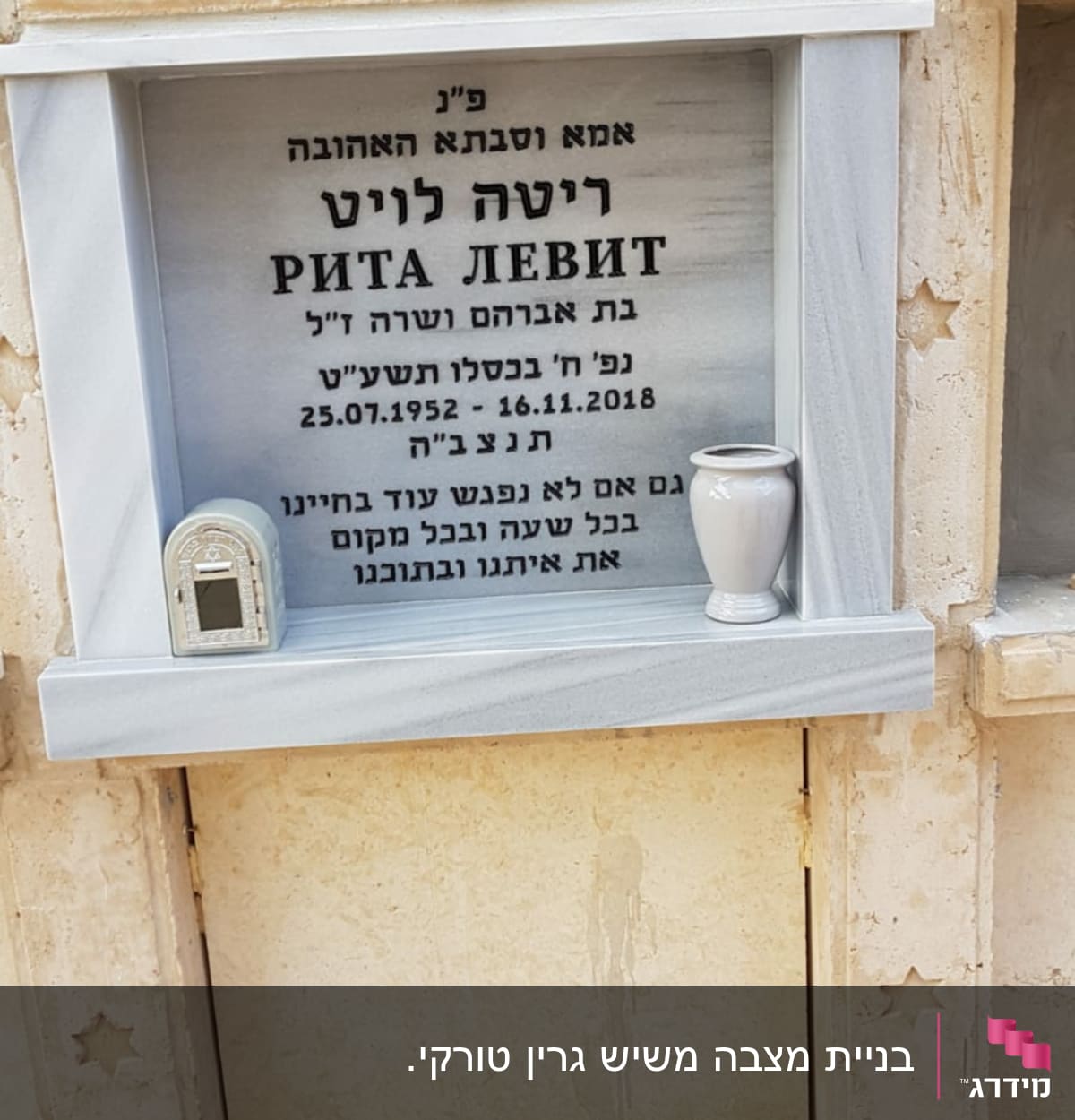 מצבות עם כיתוב בעברית ואנגלית, נרות זיכרון